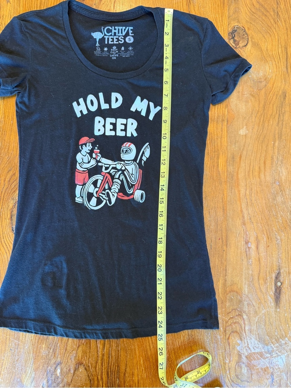 Chive Tees Hold My Beer Graphic Tee - Black with Red & White Print Size Small - Picture 5 of 6
